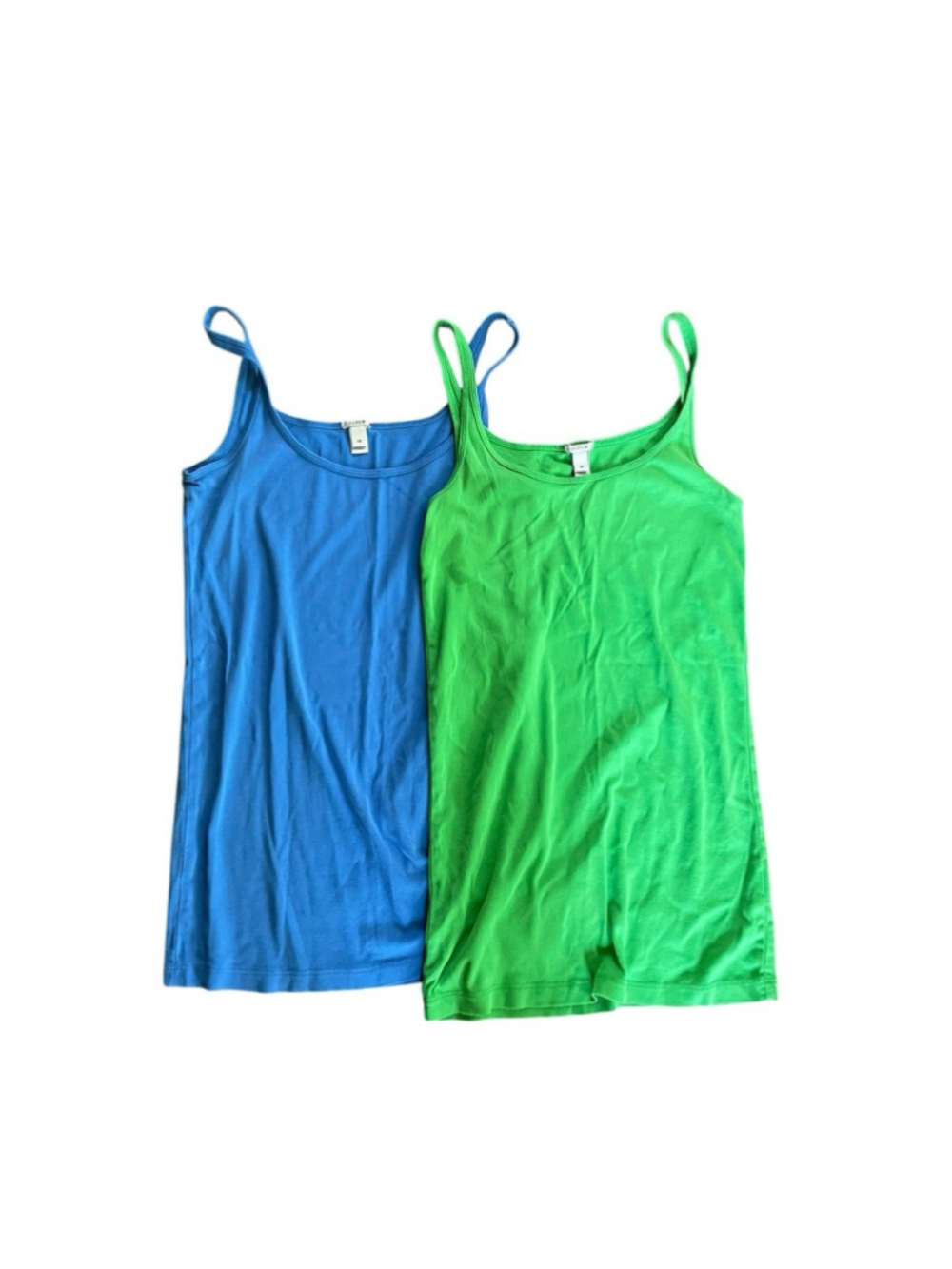 Lot of 2 J.Crew Scoop Neck Spaghetti Strap Tank Tops Green Blue Sz M